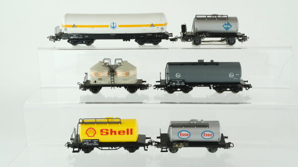 Märklin H0 Konvolut Kesselwagen "Aral, Esso, Shell, Eva", Gasdruckkesselwagen "Brüninghaus", Silowagen "Dyckerhoff Zement" DB