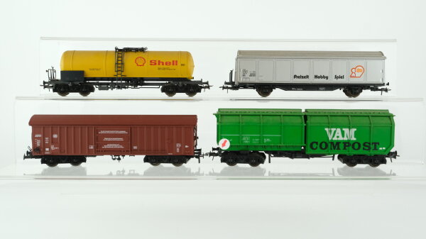Roco H0 Konvolut Schwenkdachwagen, Compostwagen "Vam Compost", gedeckter Güterwagen, Kesselwagen "Shell" DB/SBB-CFF/NS