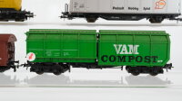 Roco H0 Konvolut Schwenkdachwagen, Compostwagen "Vam Compost", gedeckter Güterwagen, Kesselwagen "Shell" DB/SBB-CFF/NS
