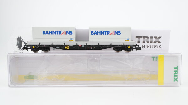 Minitrix N 15271-14 Flachwagen mit Seitenborden und Rungen mit zwei Wechselpritschen "Bahntrans" DB