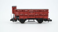 Fleischmann N 8356 Flachdach Viehwagen mit Bremserhaus...