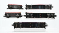 Märklin H0 Konvolut 2 Niederbordwagen 2-achsig, 3 Niederbordwagen 4-achsig DB
