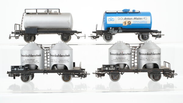 Märklin H0 Konvolut 2 Kesselwagen "Dr.Dr. Anton Maier AG, silber", 2 Silowagen "Braunkohlenstaub" DB