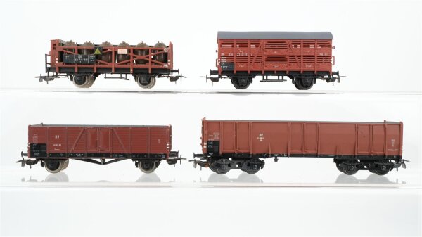 Piko H0 Konvolut Viehtransportwagen, Hochbordwagen 4-achsig, Hochbordwagen 2-achsig, Säuretopfwagen mit Bremserhaus DR