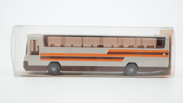Wiking H0 712 Reisebus MB O 303 RHD grau mit orange-braunen Streifen