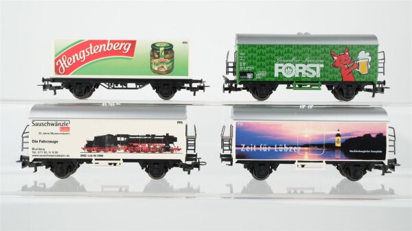 Märklin H0 Konvolut 3 Kühlwagen "Sauschwänzle Bahn, Zeit für Lübzer, Forst", Containertragewagen "Hengstenberg" FS/u.a.