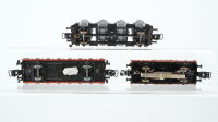 Unbekannt H0 Konvolut 1 Niederbordwagen, 1 Hochbordwagen mit Zugschluss, 1 Behältertragewagen DB (Abbruch)