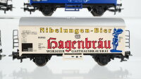 Märklin H0 Konvolut 4 Bierwagen "Dortmunder Kronen, Tuborg, Doppelbock Dunkel, Nibelungen-Bier" DB/DSB