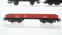 Märklin H0 Konvolut 2 Niederbordwagen, 1 Niederbordwagen mit Raupe, 1 Niederbordwagen mit Zugschluss beleuchtet DB