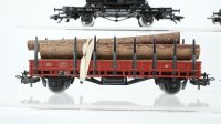 Märklin H0 Konvolut 1. Kranwagen "Krupp-Ardelt" und 1 Kranschutzwagen, 1 Rungenwagen mit Baumstämmen, 1 Flachwagen mit hist. LKW DB (Unvollständig)