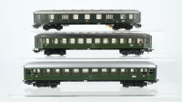 Märklin H0 Konvolut 1 Personenwagen 2.Kl. grün, 1 Personenwagen 2.Kl. grünbeleuchtet, 1 Packwagen grün beleuchtet DB (Beleuchtung ungetestet)