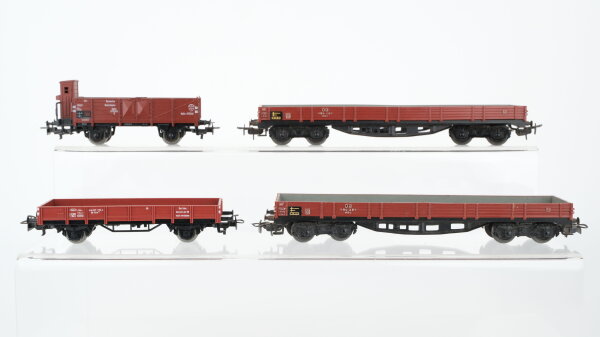 Märklin H0 Konvolut 2 Niederbordwagen 4-achsig, 1 Niederbordwagen, 1 Hochbordwagen mit Bremserhaus DB/DR