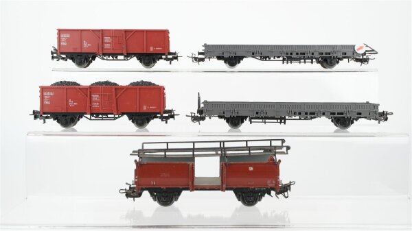 Märklin H0 Konvolut 1 Autotransportwagen, 2 Hochbordwagen, 2 Niederbordwagen grau DB/u.a. (Abbruch)