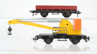 Fleischmann H0 Konvolut 1 Niederbordwagen, 1 Kranwagen DB