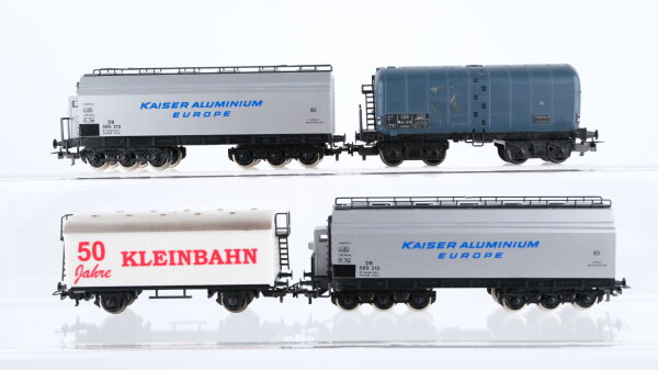 Klein Modellbahn H0 Konvolut 1 Kühlwagen "50 Jahre Kleinbahn", 1 Schwerölwagen, 2 Tonerdetransportwagen "Kaiser Aluminium Europe" DB/u.a.