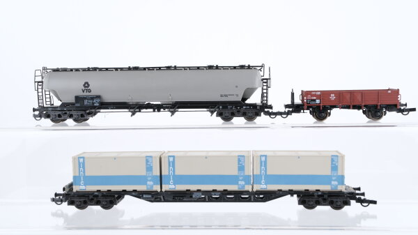 Unbekannt H0 Konvolut 1 Containertragewagen "Winnic", 1 Silowagen "VTG", 1 Hochbordwagen DB