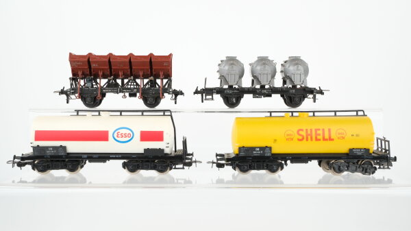 Unbekannt H0 Konvolut 2 Kesselwagen "Shell, Aral" 4-achsig, 1 Behältertragewagen, 1 Muldenkipper DB