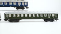 Märklin H0 Konvolut 2 Speisewagen "DSG", 1 Personenwagen 2.Kl. grün beleuchtet, 1 Personenwagen "Silberling" 1./2.Kl. beleuchtet, 1 Personenwagen 1.Kl. blau beleuchtet DB (ungetestet)