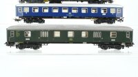 Märklin H0 Konvolut 1 Packwagen grün, 2 Personenwagen 1.Kl. blau mit Innenbeleuchtung DB