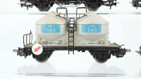 Märklin H0 Konvolut 2 Silowagen "Braunkohlenstaub, Quarz Werke", 2 Niederbordwagen, 1 Rungenwagen DB (Abbrüche)