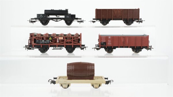 Piko H0 Konvolut 2 Hochbordwagen, Flachwagen mit Fass, Flachwagen mit 2 Tanks, Säuretopfwagen mit Bremserhaus DR/u.a.