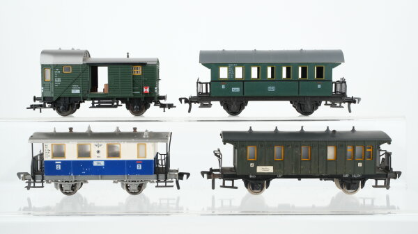 Fleischmann H0 Konvolut 2 Personenwagen 2. Kl., Personenwagen 1./2. Kl., Gepäckwagen DB/u.a.
