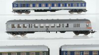 Lima H0 Konvolut 3 Abteilwagen 1. Kl. (rot, blau, grün), Abteilwagen 2. Kl. (blau), Steuerwagen (silber) DB (Abbrüche)