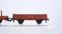 Unbekannt H0 Konvolut Niederbordwagen, Selbstentladewagen, Rungenwagen mit Bremserhaus (Rungen unvollständig), Doppel-Autotransportwagen (ohne Ladung) DB/u.a.