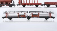 Unbekannt H0 Konvolut Niederbordwagen, Selbstentladewagen, Rungenwagen mit Bremserhaus (Rungen unvollständig), Doppel-Autotransportwagen (ohne Ladung) DB/u.a.