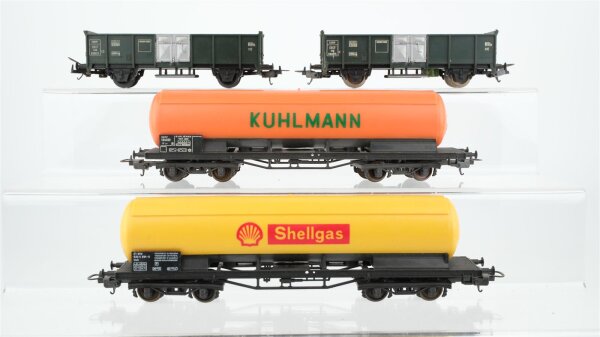 Lima H0 Konvolut 2 Tankwagen 4-achsig (Shellgas, Kuhlmann), 2 Hochbordwagen 2-achsig SNCF/u.a.