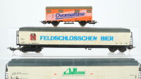 Lima H0 Konvolut 2 Kühlwagen 4-achsig (Feldschlösschen Bier, Aillan), geschlossener Güterwagen "Ovomaltine" SBB-CFF/FS (Abbrüche)