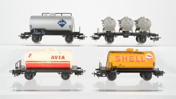 Märklin H0 Konvolut 3 Kesselwagen "Aral, Shell, Avia" 1 Behältertragewagen "VTGT" DB (unvollständig) DB