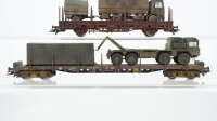 Roco H0 Konvolut "Militär" 1 Rungenwagen mit LKW und Anhänger, 1 Schwerlastrungenwagen mit MAN Container-LKW DB