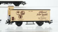 Märklin H0 Konvolut 2 Containertragewagen "Alno Wert Paket IMM 98, 100 Jahre Tengelmann", 1 Gedeckter Güterwagen mit Bremserhaus "Tengelmanns Kaffee-Geschäft" DB/DR
