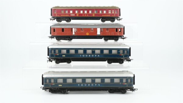Märklin H0 Konvolut 2 Personenwagen "Touropa 346/6" blau, 1 Schlafwagen "DSG 346/3", 1 Packwagen "SJ" braun