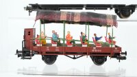 Fleischmann H0 Konvolut 1 Flachwagen für Sattelzug 3-achsig, 1 Hochbordwagen, 1 Nieder bordwagen mit Ladung "Radreifen", 1 Niederbordwagen mit Bremserhaus und Figuren (Eigenbau) DR/K.Sächs.Sts.E.B.