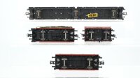 Fleischmann H0 Konvolut 1 Flachwagen für Sattelzug 3-achsig, 1 Hochbordwagen, 1 Nieder bordwagen mit Ladung "Radreifen", 1 Niederbordwagen mit Bremserhaus und Figuren (Eigenbau) DR/K.Sächs.Sts.E.B.