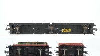 Fleischmann H0 Konvolut 1 Flachwagen für Sattelzug 3-achsig, 1 Hochbordwagen, 1 Nieder bordwagen mit Ladung "Radreifen", 1 Niederbordwagen mit Bremserhaus und Figuren (Eigenbau) DR/K.Sächs.Sts.E.B.