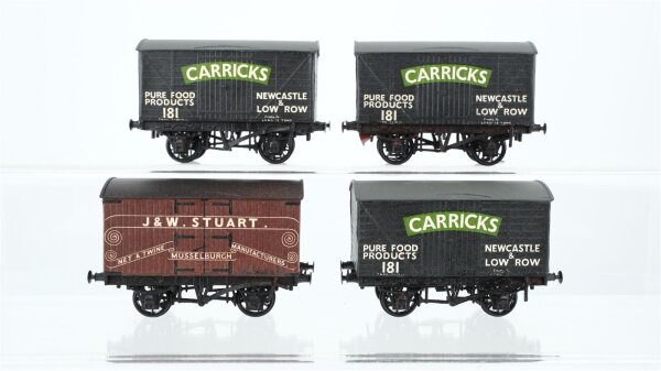 Unbekannt H0 Konvolut 4 gedeckte Güterwagen ("Carricks New Castle & Low Row" / "J & W Stuart Musselburgh")