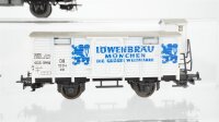 Unbekannt H0 Konvolut  gedeckter Güterwagen mit Bremserhaus "Löwenbräu", gedeckter Güterwagen, Schienenreinigungswagen/Tankwagen DB/BBÖ