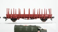Fleischmann H0 Konvolut 2 Flachwagen mit Militär-LKW "Ambulanz", Flachwagen, Rungenwagen DB