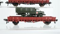 Fleischmann H0 Konvolut 2 Flachwagen mit Militär-LKW "Ambulanz", Flachwagen, Rungenwagen DB
