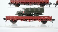 Fleischmann H0 Konvolut 2 Flachwagen mit Militär-LKW "Ambulanz", Flachwagen, Rungenwagen DB