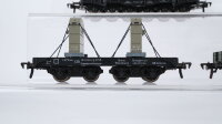 Fleischmann H0 Konvolut Schwerlastkranwagen, Flachwagen mit Gegengewichten, Kranschutzwagen, Niederbordwagen mit Holzbalken DB (Unvollständig)
