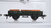 Fleischmann H0 Konvolut Schwerlastkranwagen, Flachwagen mit Gegengewichten, Kranschutzwagen, Niederbordwagen mit Holzbalken DB (Unvollständig)