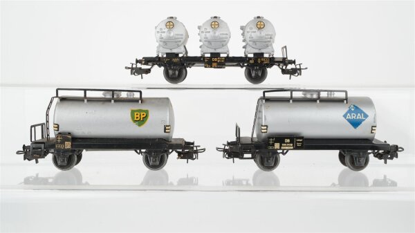 Märklin H0 Konvolut 2 Kesselwagen "Aral, BP", Behältertragewagen "Silo Bayer" DB