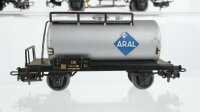 Märklin H0 Konvolut 2 Kesselwagen "Aral, Esso", Hochbordwagen, 2 Niederbordwagen gedeckter Güterwagen mit Zugschluss beleuchtet DB/NS