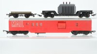 Tri-ang/TTR H0 Konvolut Schwerlastwagen mit Trafo "Weltrol WH", Niederbordwagen "43726" Postwagen "Mail"