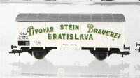 Piko/Roco/u.a. H0 Konvolut Niederbordwagen 4-achsig, Rungenwagen, gedeckter Güterwagen "Pivovar Brauerei", Niederbordwagen, Hochbordwagen, Kesselwagen "Shell" mit Schienenreiiger, Niederbordwagen mit Hubschrauber ÖBB/SNCF/CSD/DR/RN