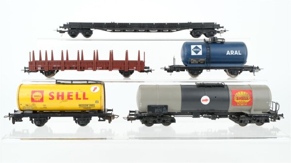 Lima/KD/Mehano/Röwa H0 Konvolut 3 Kessekwagen "Shell, Aral", Rungenwagen, Transportwagen für Sattelauflieger DB (unvollständig)